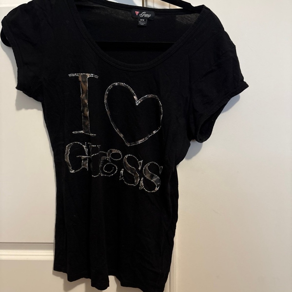 Guess Black Tee with Silver Accents